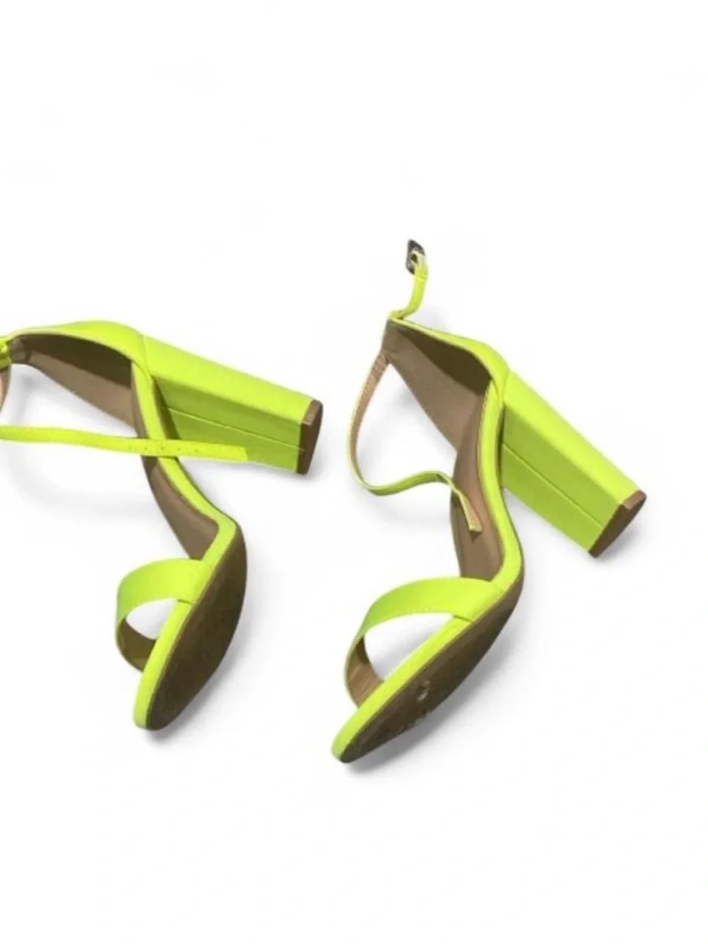 Fashion Nova Neon Lime Block Heel Ankle Strap Sandals